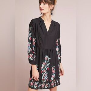 Seen Worn Kept Olivia Embroidered Floral Black Long Sleeve Boho Dress Size 4